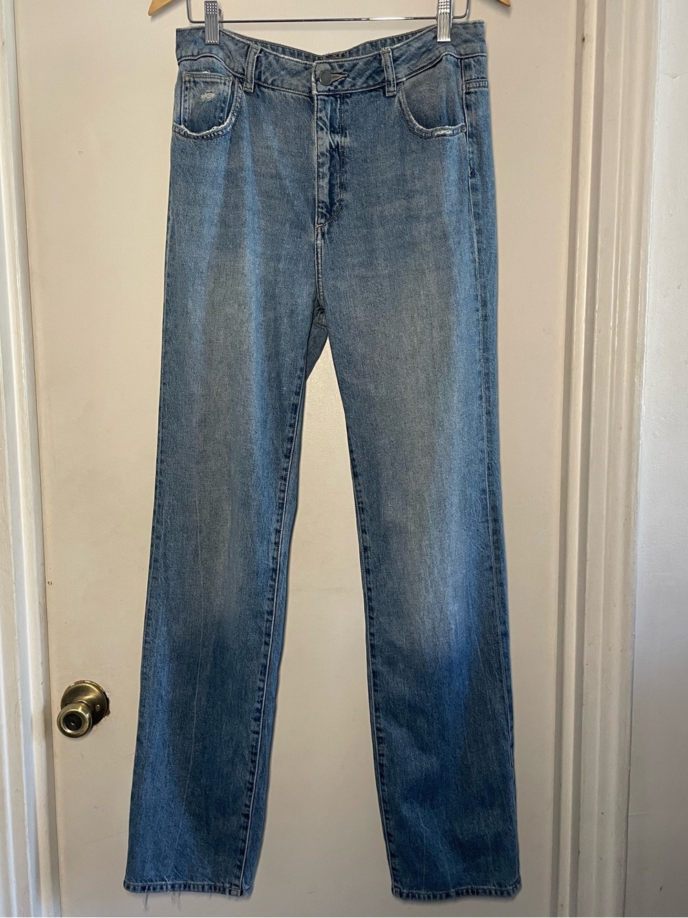 DL1961 Jerry High Rise Vintage Straight Leg Distressed Denim Keller Wash 28